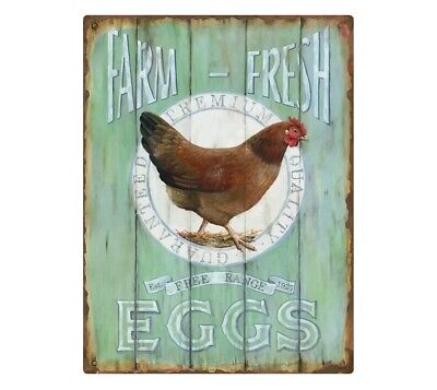 Vintage Farmhouse Decor, Tin 12 x 9 'Farm - Fresh Eggs' Tin Metal Sign