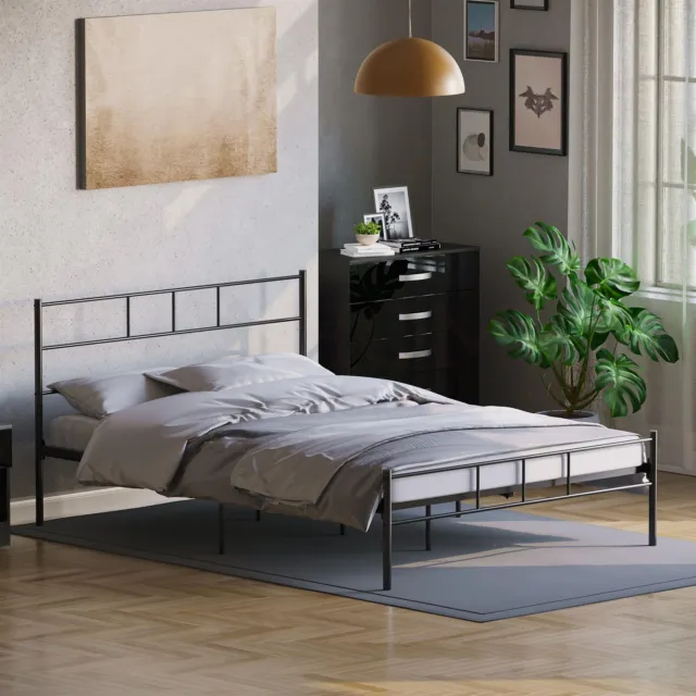 Dorset 4ft6 Double Size Bed Black Steel Metal Frame Modern Bedroom Furniture