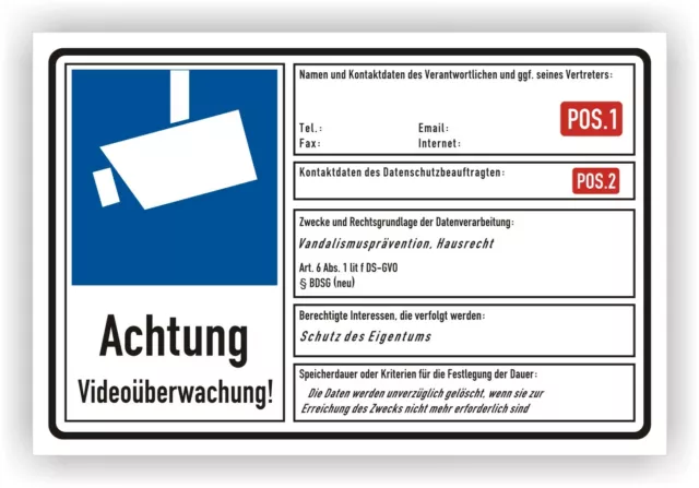 Videoüberwachung Datenschutz dsgvo Schild Wunschtext videoüberwacht BDSG Vi106 2