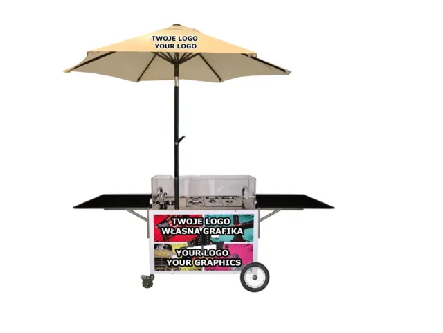 Food Cart Hot Dog Stand Gastronomie Wagen XXL und Ihren Werbebannern