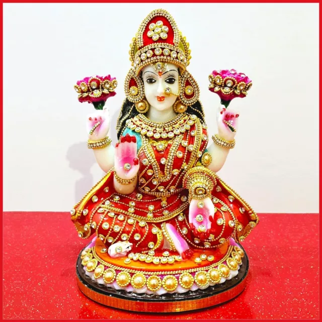 Rare Goddess Lakshmi / Laxmi Hand Stone Decorated Statue