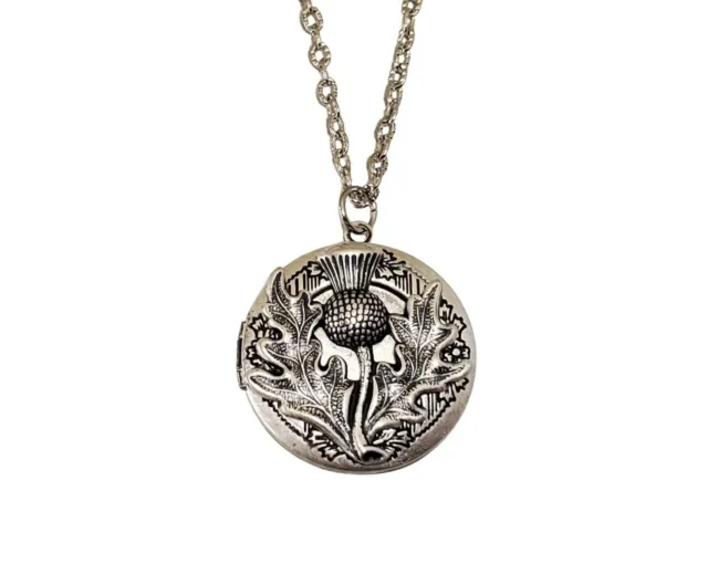 Handmade Oxidized Silver Scottish Thistle Locket Necklace