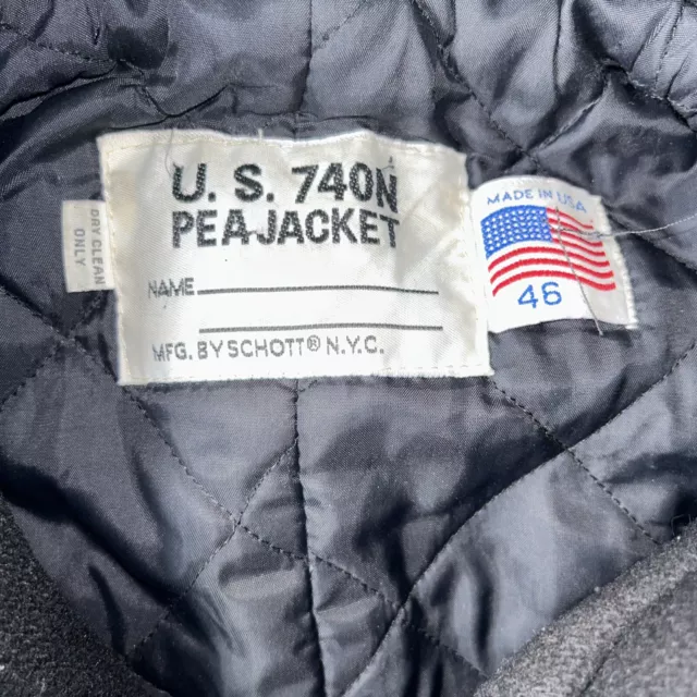 VTG SCHOTT US 740N Men's Size 46 Black Jacket Wool Pea Coat Navy Made ...