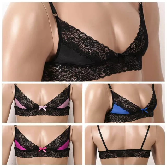 Men Sissy Lingerie Smooth Lace Triangle Bralette Wire-Free Unlined Bra Top