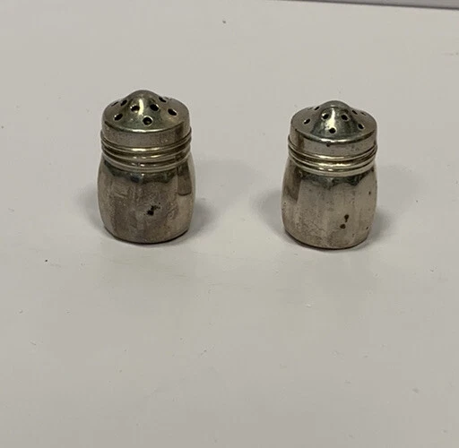 Salt & Pepper Shaker Set Sterling Silver Miniature Mini VL Signed 1.5" Petina