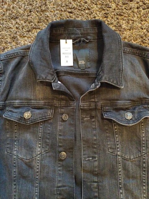 River island mens black denim jacket hotsell