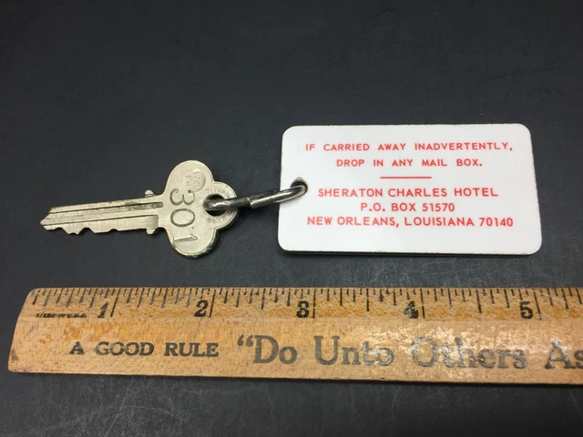 Vintage Hotel Motel Room Key Fob w/ Key Sheraton Charles New Orleans LA