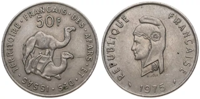 1975 French Afars et des Issas 50 Francs - French Territory - Cu/Ni KM# 18