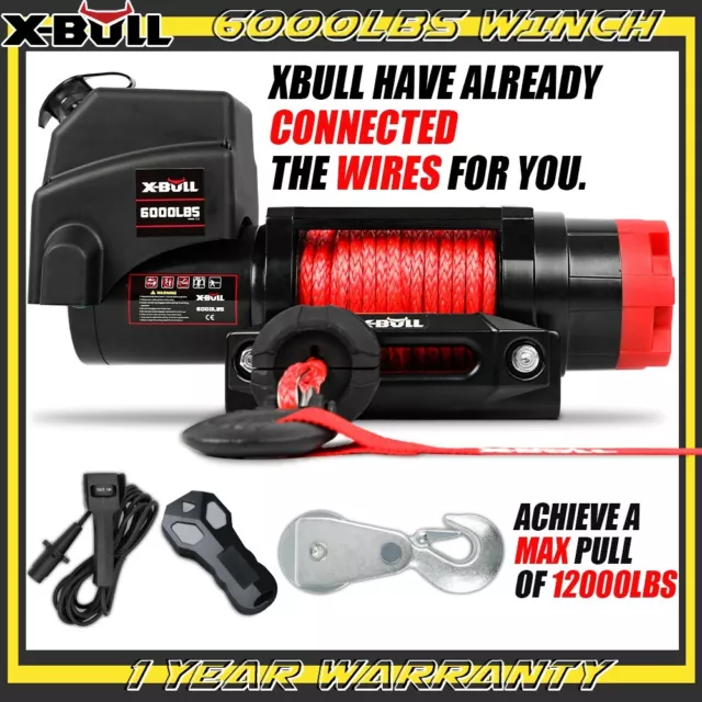 X-BULL 6000LB Electric Winch 12V Remote ATV UTV Trailer Boat 12000lb 4x4 4wd Car