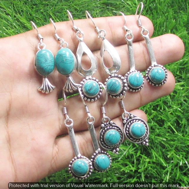 Turquoise 15 Pair Wholesale Lot 925 Sterling Silver Earring NLE-836