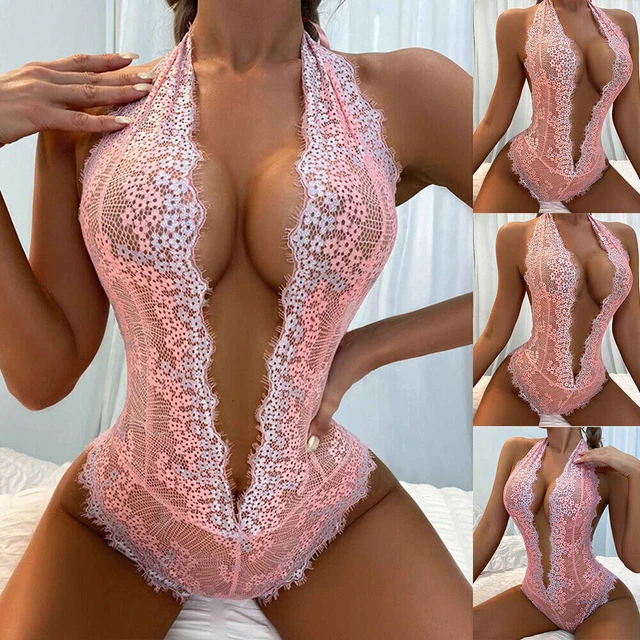 Women's Sexy Floral Leotard Nightwear Lace Lingerie Bodysuit Babydoll Sleepwear