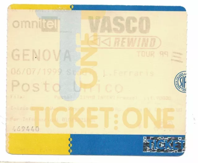 Vecchio Biglietto Concerto Vasco Rewind 1999 Genova