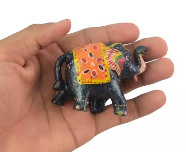 Miniature Size Wooden Elephant Figurine Statue Fine Hand Painted Design i71-735