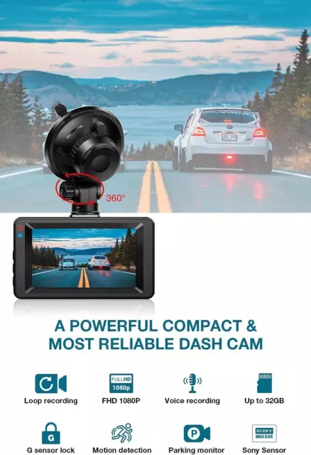 Dashcam Front- und Rückfahrkamera, 1080P Full HD Armaturenbrettkamera für Autos, 170° WLAN 2