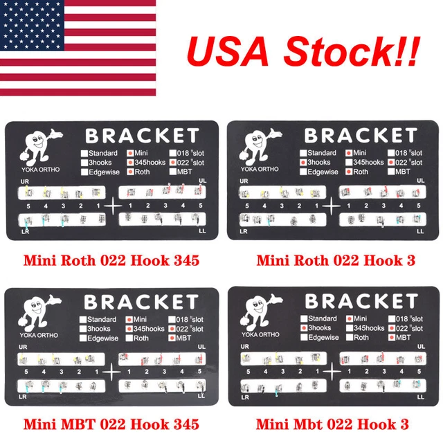 USA Dental Orthodontic Braces Metal Brackets Mini Roth MBT 022 Slot Hooks 3 4 5