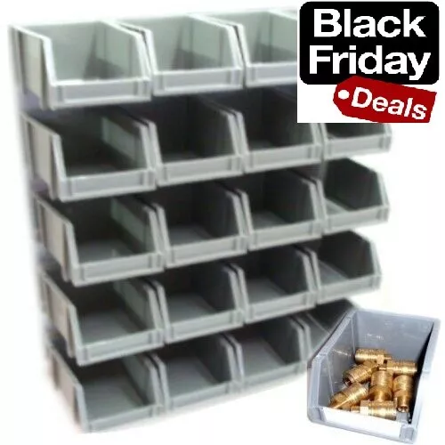 Grey Plastic Bin Kit Wall Garage Storage Parts Bins Organiser DIY Wall Rack Kit