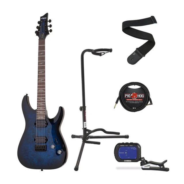 Schecter Omen Elite 6 Electric Guitar See Thru Blue Burst with Accessories