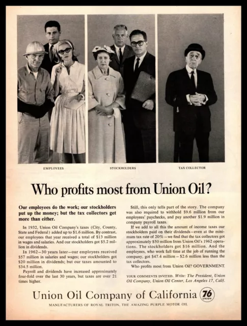 1963 Union 76 Oil Company "Who Profits Most From Union Oil?" Vintage Print Ad