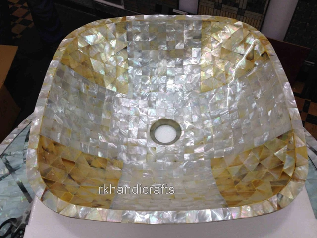 12 Inches Marble Office Accessories Mother of Pearl Overlaid with Elegant Look