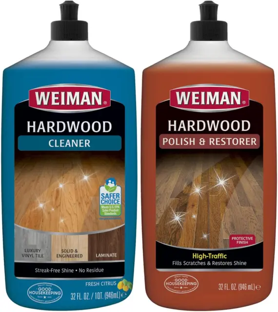 Weiman Hardwood Floor Cleaner and Polish Restorer Combo - 2 Pack - High-Traffic