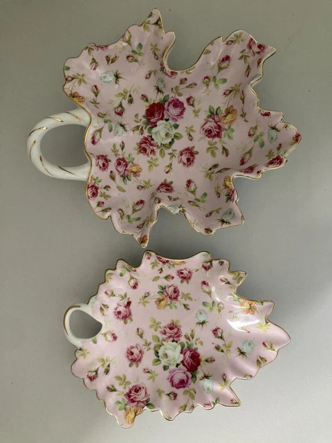 Royal Danube PAIR of Porcelain Candy Dishes in Pink Florals with Gold Trim