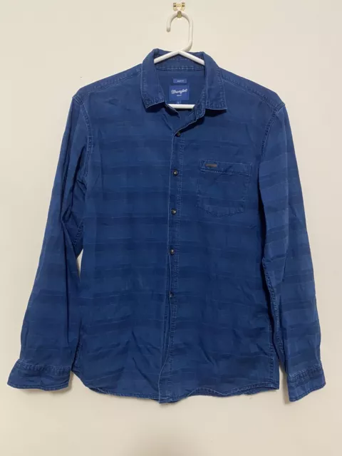 Wrangler Mens Casual Shirt Blue Long Sleeve Button Up Collared Size L