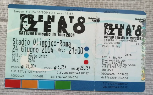 Biglietto Concerto RENATO ZERO Cattura il Meglio in Tour 2004 ROMA Ticket