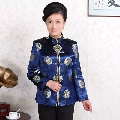 Nuovo Tradizionale Cinese Orientale Raso Blu Top Floreale Cheongsam Shirt lctop4