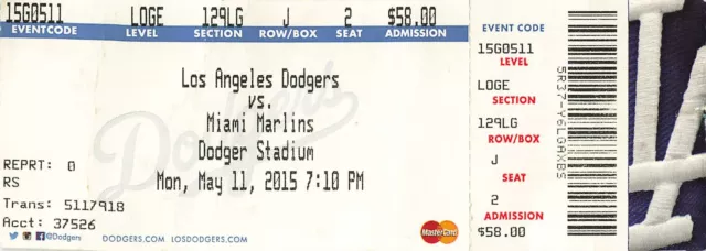 LA DODGERS vs. Miami Marlins May 11th 2015 Dodger Stadium Scott Van Slyke