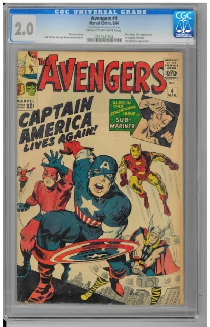 Marvel 🔑KEY COMIC AVENGERS #4 💥CGC 2.0 1ST CAPTAIN AMERICA!! 💥 