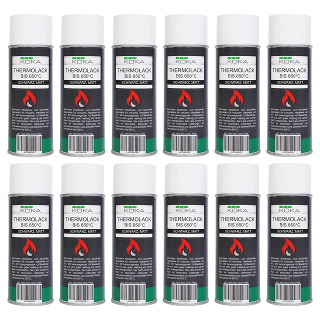 12x KOKA Thermolack Nero fino A 650°C Resistente Al Calore Protezione UV Auto