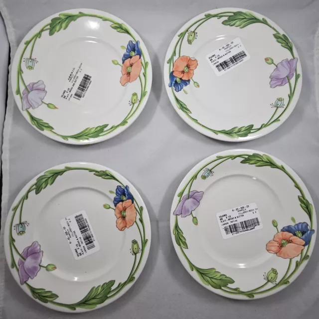 4 Villeroy Boch Amapola Bread Butter Dessert Plate 6.5" Poppies Germany 1748