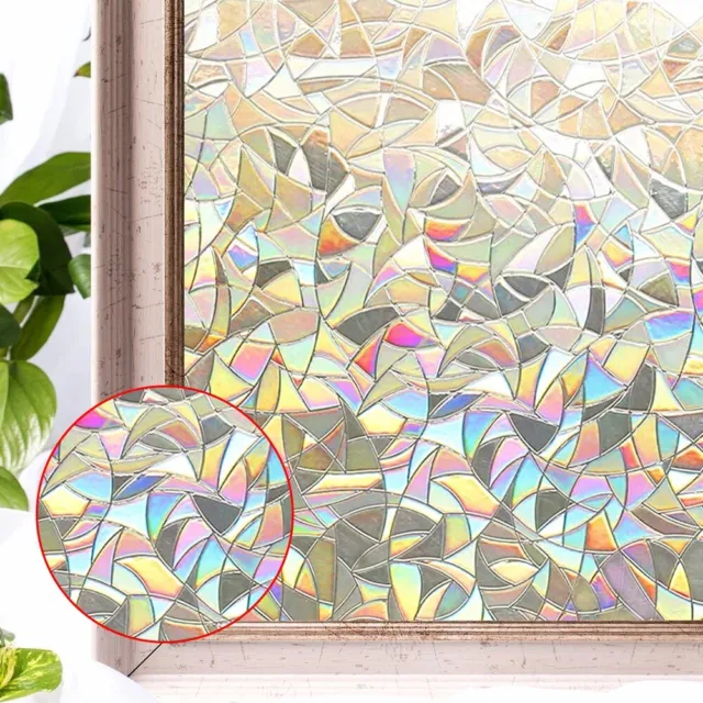 200cm 3D Rainbow Privacy Window Film Stained Glass Static Cling Sticker Frosted