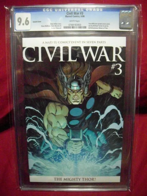 Comic Avengers Civil War 3 Cgc 9.6 2006 Marvel Variant Cover Ed Mcguinness Thor
