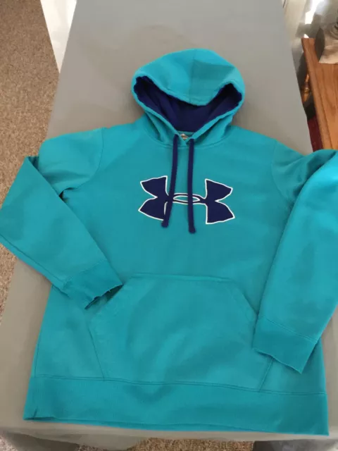 UNDER ARMOUR LOOSE FIT WOMENS TURQUOISE BLUE HOODED SWEATSHIRT SIZE MEDIUM / t14