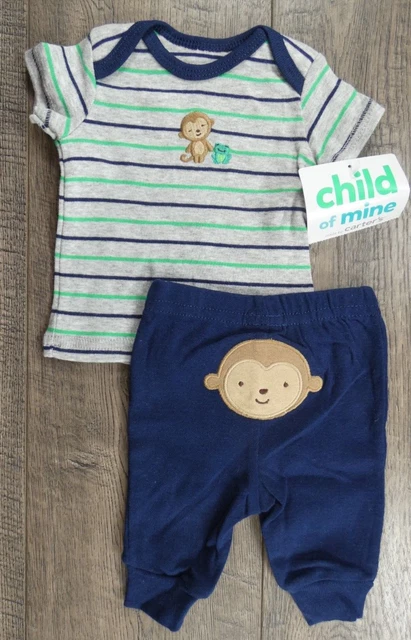 Baby Boy Clothes New Child Mine Carter's 2pc Monkey Frog Preemie Outfit