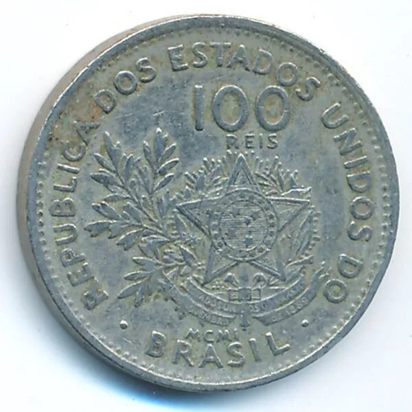 Moneda  est. Unidos  de  Brasil 100 Reis  MCMI 1901 KM#503 Usada Ref. M101