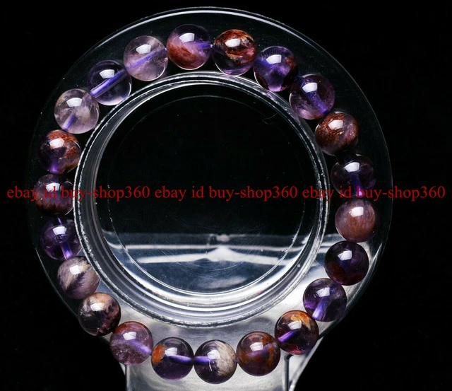 8mm Natural Clear Quartz Purple Phantom Crystal Gemstone Round Beads Bracelet