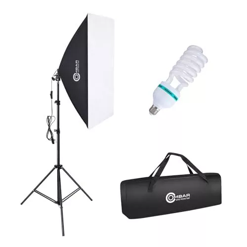 OMBAR Kit Iluminacion Fotografia con 2 Softbox de Nailon 50×70cm y 2 Bombillas d