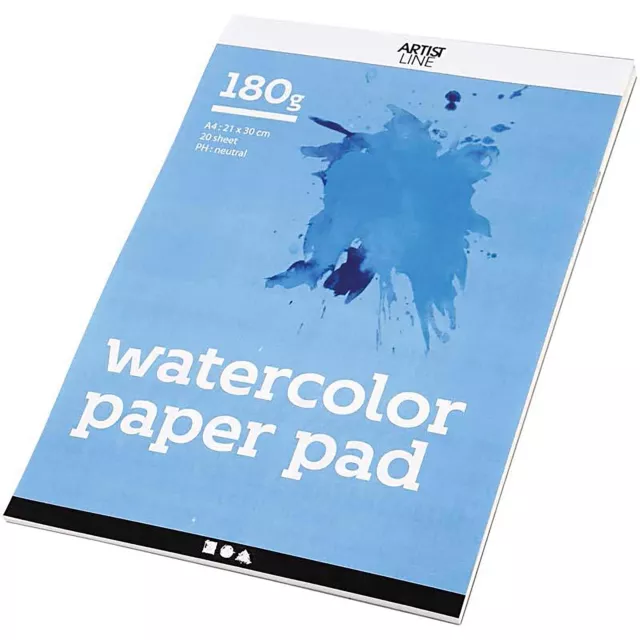 Watercolor Paper Pad, A4 21x30 cm, 180 cm, white, 20sheets