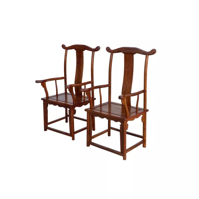 Pair Chinese Natural Wood Copper Brown Stain Yoke-Back Armchairs cs7833 3