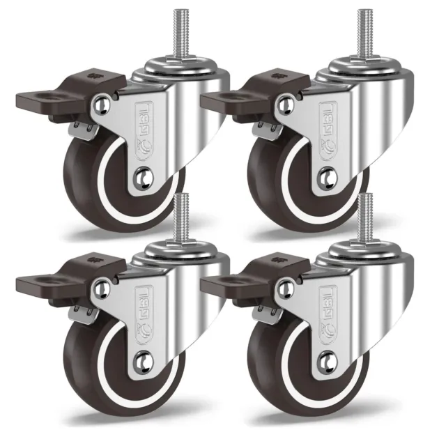 GBL Heavy Duty Castor Wheels with 4 Brakes + Screws - 50mm M10x25mm up to 200KG