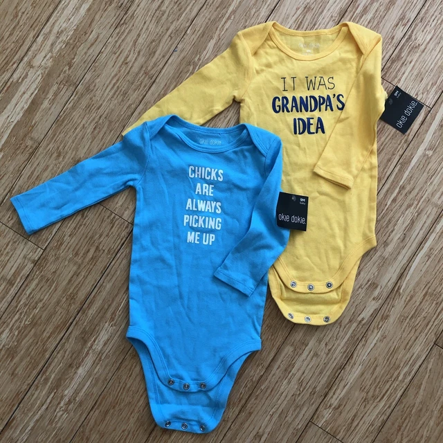 NWT Baby long sleeve one Piece Size 9 Months Lot Of 2 With Snaps Blue Yellow