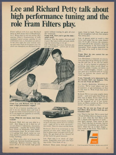 Fram Filters Richard Petty Lee Petty Vintage Magazine Ad 1967