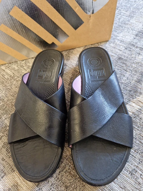 Fitflop Womens  Leather Black Slip On Sliders Sandals Shoes Size 4