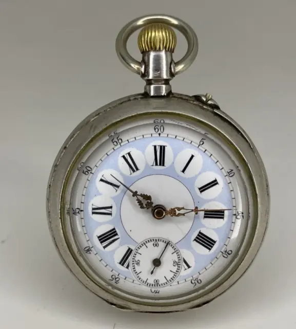 Antique Pocket Watch Silver 800 Mechanical Swiss Open Face Dial Rare Old 19th