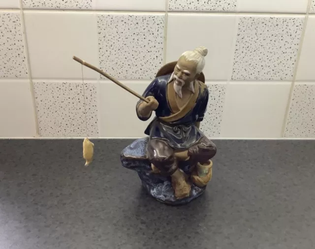 Vintage Chinese Shiwan Mudman Figure - Fisherman