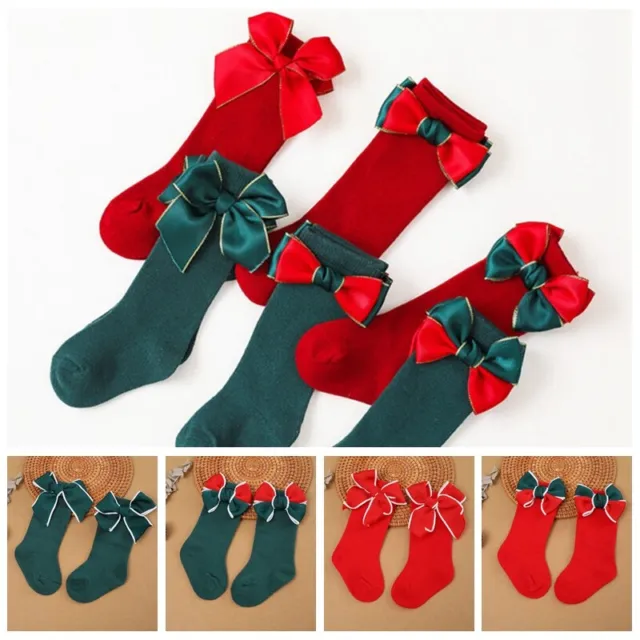 Infant Baby Girls Bow Stockings Christmas New Year Knee High Knitted Warm Socks