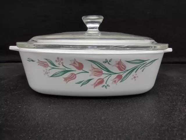 Vintage CORNING WARE Ware Casserole Dish ROSEMARIE Pink Tulip A-1-B 1L with lid