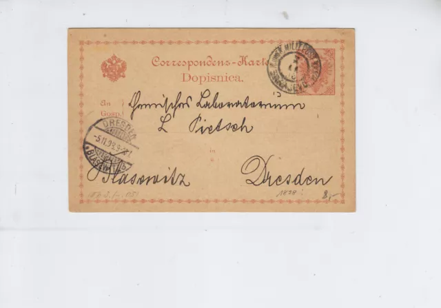 BOSNIA 1898 2kr KARTE, SARAJEVO nach DRESDEN.